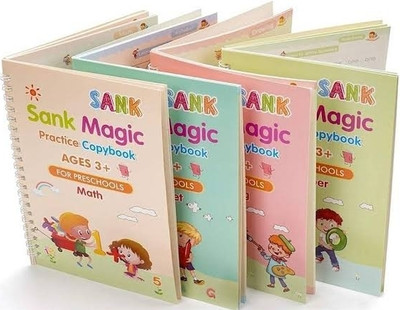 Sank Magic Practice Copybook, Number Tracing Book For Preschoolers With Pen, Magic Calligraphy Copybook Set Practical Reusable Writing Tool Simple Hand Lettering (4 BOOKS + 8 REFILLS )(Spiral, Book)