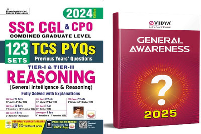 SSC CGL & CPO Reasoning TCS PYQs Tier 1 & Tier 2 123 Sets Solved Papers 2024 Edition & Evidya General Awareness 2025 (English Medium)(Paperback, Kiran & Evidya)
