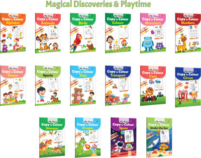 My First Copy To Colour - Alphabet, Animals, Birds, Colours And More :- Early Learning Colouring Fun, Creative Preschool Activity, Kids Educational Workbook | Pack Of 16 Books(Paperback, GOWOO)