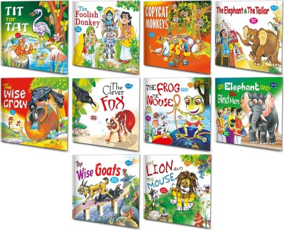 English Moral Stories For Kids Learn And Shine | Pack Of 10 Books (V1) | Super Large Size Combo For Collecters And Library Story Books(Paperback, Manoj)
