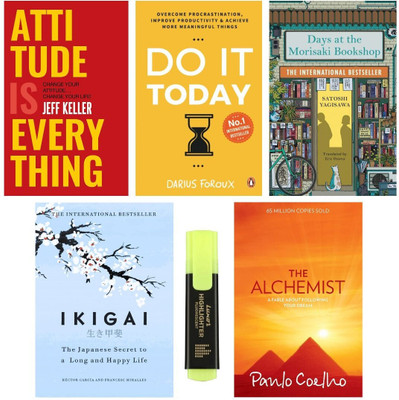 Attitude Is Everything & Do It Today & Days At The Morisaki Bookshop & IKIGAI & The Alchemist (Combo Books Set) Total 5 Books With Highlighter(Paperback, Jeff Keller, Darius Foroux, Satoshi Yagisawa, Paulo Coelho)