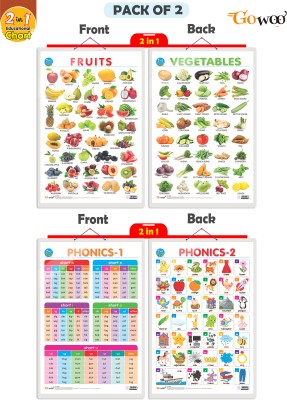 GO WOO Packof2|2IN1FRUITS&VEGETABLES and 2 IN 1 PHONICS 1 AND PHONICS 2Charts(Orange)