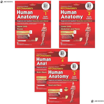 BD Chaurasia's Human Anatomy Volume -1 To Volume - 4 Combo ( Set Of 4 Books ) With Free Workbooks - CBS Publishers & Distributors - Latest New 10th Edition(Paperback, JMD books)