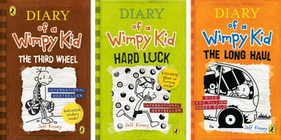 Set Of 3 (Three) Books Of Diary Of A Wimpy Kid : The Third Wheel, Hard Luck, The Long Haul(Paperback, Jeff Kinney)