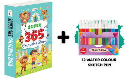 SUPER - 365 Colouring Book And 12 Water Colour Sketch Pens :- Children’s Colouring Book, Preschool Art And Craft Book, Thick Colouring Book, 365 Colouring Book(Paperback, GOWOO)