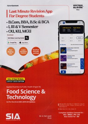 Food Science & Technology (Applied Nutrition & Public Health Paper-III) B.Sc II-Year III-Sem As Per The O.U (CBCS) 2019-20 Syllabus Latest 2025 Edition(Paperback, SIA Team Of Experts)