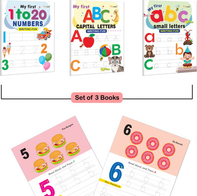 My First Capital Letters ABC, Small Letters Abc And Numbers 1-20 Writing Fun : Alphabet Writing Book For Kids, Toddlers Handwriting Practice Books | Pack Of 3 Writing Books(Paperback, GOWOO)