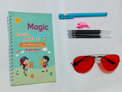 BULLSTORM Magic Book For Kids Calligraphy Practice Copy Self Deleting Text Book Practice Hand Writing And Pen Using Skills Reusable Writing Text Book (For Kids Age 3+) + Red Sunglass (Set Of 2)(Paperback, Arnika)