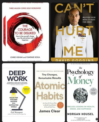 The Psychology Of Money, Atomic Habits, Deep Work, Can't Hurt Me, The Courage To Be Disliked, Combo_set Of 5 Book(Paperback, Self help)