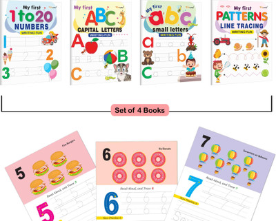 My First Capital Letters ABC, Small Letters Abc, Numbers 1-20 And Line Tracing Patterns Writing Fun : Writing Practice Set, Early Learners Tracing Book | Combo Of 4 Writing Books(Paperback, GOWOO)