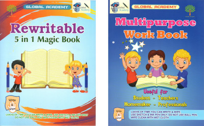 Multipurpose Work Book - Un-Ruled / Plain + 5 In 1 Magic Book - Ruled. Four Line. Double Line. Maths Practice. Five Line. |Re-Usable Wipe And Clean Book | For Students. Teachers. Homemaker. Professionals|Set Of 2 Books |(Paperback, Global Academy) Multipurpose Work Book - Un-Ruled / Plain + 5 In 1 Magic Book - Ruled. Four Line. Double Line. Maths Practice. Five Line. |Re-Usable Wipe And Clean Book | For Students. Teachers. Homemaker. Professionals|Set Of 2 Books |(Paperback, Global Academy)