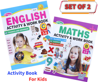 Set Of 2 Activity & Work Books For Kids | English (Phonics & Grammar) And Maths (Numbers 1-100, Addition, Subtraction) | Early Learning Workbooks (80 + 80 Pages)(Paperback, Kamal Book)
