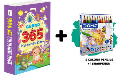 GRAND - 365 Colouring Book And 12 Colour Pencils + 1 Sharpener :- Colouring Book For Early Learners, Daily Colouring Book For Toddlers, Early Childhood Art Kit, Kids Gift Colouring Pack(Paperback, GOWOO)