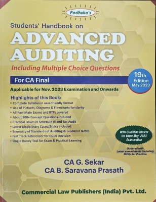 Commercial CA Final Padhuka Students Handbook On Advanced Auditing Including MCQs By G. Sekar B. Saravana Prasath Applicable For November 2023 Exam(Paperback, CA G. Sekar, CA B. Saravana Prasath)