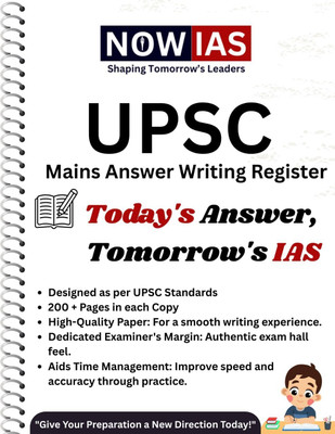 NOW IAS UPSC Spiral Mains Answer Writing Booklet 75 GSM very high quality paper A4 Note Book single 200 Pages(White)