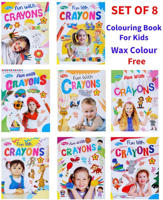 Set Of 8 – Fun Crayons Colouring Books For Kids (Part A To C & Part 1 To 5) | Big Pictures | One Picture Per Page | Wax Colour Free | 128 Total Pages | Colouring Books For Children Ages 2–6(Paperback, Kamal Book)
