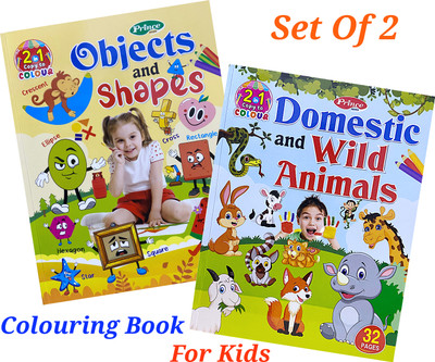 Colouring Book Set For Kids | Objects And Shapes + Domestic And Wild Animals(Paperback, AP SINHA)