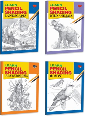 Sawan Present Set Of 4 Pencil Shading Books | Learn Pencil Shading Landscapes, Wild Animals, Gods And Goddesses And Birds(Paperback, Manoj Publications Editorial Board)