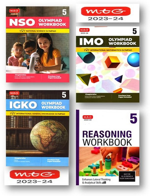 Mtg National Science Olympiad (NSO). , International Mathematics Olympiad (IMO) , Inter. G.K. Olympiad (IGKO) & Reasoning Work Book -Class 5TH ( Combo Pack-Set Of 4 Books)-Edition-2023-24(Paperback, MTG CBSE EXPEART TEAM)