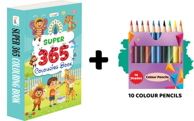 SUPER - 365 Colouring Book And 10 Colour Pencils :- Creative Colouring For Kids, Thick Colouring Book, All-In-One Colouring Set, Engaging Art Book For Kids(Paperback, GOWOO)