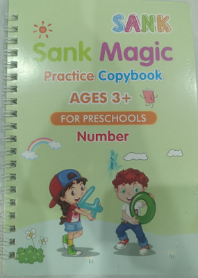 SPIRITUAL HOUSE Magic Practice Copybook, (4 BOOK + 1 PEN + 10 REFILL) Number Tracing Book For Preschoolers With Pen, Magic Calligraphy Books For Kids Reusable Writing Tool (SIZE- 19 * 13 Cm)(Hardcover : Spiral, Valarie)