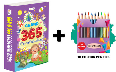 GRAND - 365 Colouring Book And 10 Colour Pencils :- Toddler Colouring Book, Children’s Drawing Book, Thick Colouring Book, Drawing And Colouring Combo, Educational Art Book(Paperback, GOWOO)