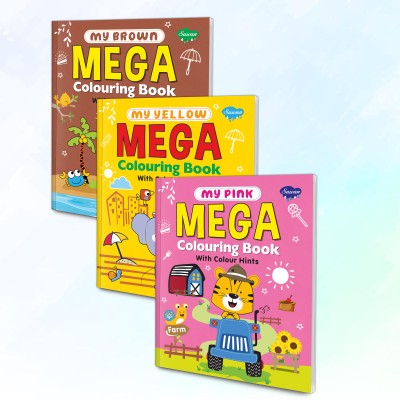 Set Of 3 Mega Colouring Books | My Pink Mega Colouring Book, My Yellow Mega Colouring Book And My Brown Mega Colouring Book | A Triadic Treat For Coloring Enthusiasts(Paperback, sawan)