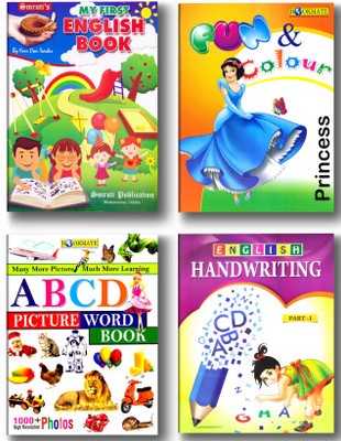 Combo 4 Book Of My English Book, ABCD Picture Word Book, Fun Colour- Princess & English Handwriting-1(Paperback, Bookmate publisher)