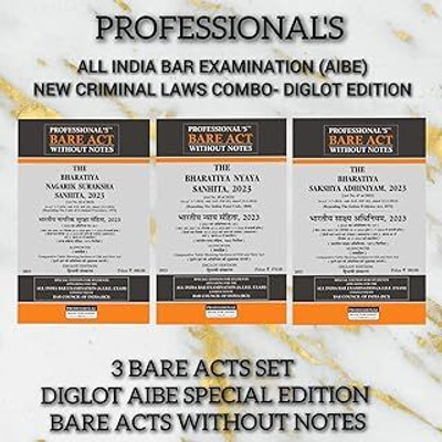 एआईबीई परीक्षा PROFESSIONAL'S AIBE Exam New Criminal Laws Combo 3 Bare Acts Set Without Notes बिना नोट्स के, Diglot Edition डिगलॉट न्यू क्रिमिनल कानून, Bharatiya Nagarik Suraksha Sanhita BNSS भारतीय नागरिक सुरक्षा संहिता, 2023, Bharatiya Nyaya Sanhita …(Paperback, Hindi, Professional Ed team) एआईबीई परीक्षा PROFESSIONAL'S AIBE Exam New Criminal Laws Combo 3 Bare Acts Set Without Notes बिना नोट्स के, Diglot Edition डिगलॉट न्यू क्रिमिनल कानून, Bharatiya Nagarik Suraksha Sanhita BNSS भारतीय नागरिक सुरक्षा संहिता, 2023, Bharatiya Nyaya Sanhita …(Paperback, Hindi, Professional Ed team)