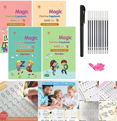 Ank Magic PractIce Copybook Number Tracking Book For Preschoolers With Pen Magic Calligraphy Copybook Set Practical Reusable Writing Tool Simple Hand Lettering(Yes, Generic author)