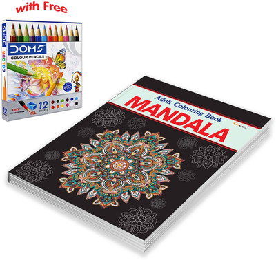 Mandala - Adult Colouring Book With 12 Colour Pencils + 1 Sharpner : Therapeutic Colouring Book For Relaxation, Adult Activity Colouring Set, Premium Mandala Art Book(Paperback, GOWOO)