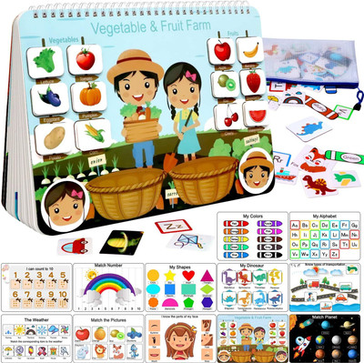 Montessori Busy Book With Velcro Sticker For Toddler, Preschool Learning Activities Book 12 Pages Pre-Assembled Educational Book For Kid 2-5 Yrs, Autism Sensory Book Gift, Travel(Plastic Paper, Kids Busy Book)