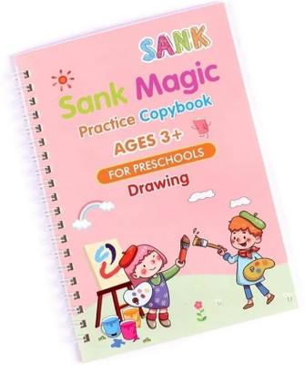 Sank Magic Practice Copybook, (4 BOOK + 10 REFILL+ 1 Pen +1 Grip) Tracing Book For Preschoolers With Pen, Magic Calligraphy Copybook Set Practical Reusable Writing(Spiral, China)