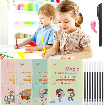 Onshhm Magic Reused Practice Copybook for Kids Calligraphy Handwriting Exercise 4 book(Multicolor)