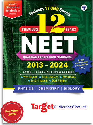 NEET Previous Year Question Papers With Solutions For 2025 Exam | 12 Years NEET UG Solved PYQs - Physics, Chemistry, Biology | 17 Exam Papers With OMR Sheets(Paperback, Target Publications)