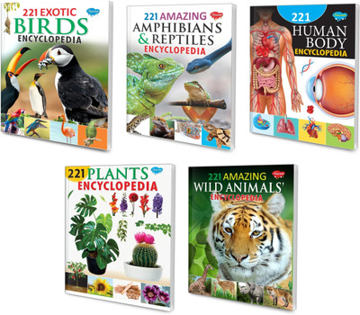 My First Library Of Illustrated Encyclopedias | Pack Of 5 Books | 221 Plants Encyclopaedia, 221 Amazing Wild Animals Encyclopaedia, 221 Exotic Birds Encyclopaedia, 221 Amphibians And Reptiles Encyclopedia And 221 Human Body-Parts Encyclopedia(Paperback, Manoj)