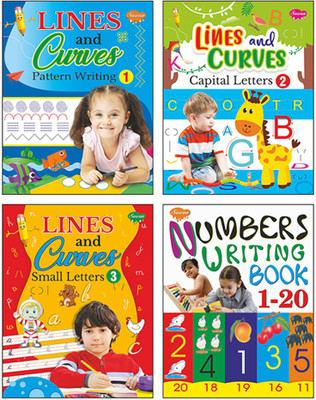 Nursery Writing Books For Kids | Nursery Writing Practice Books | Pack Of 4 Books | Lines And Curves–1 Pattern Writing, Lines And Curves–2 Capital Letters, Lines And Curves–3 Small Letters And Numbers Writing Book (1 To 20)(Paperback, Manoj Publications Editorial Board)