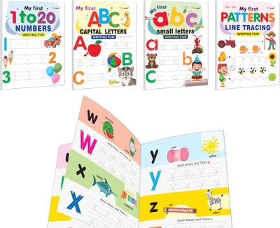 My First Capital Letters ABC, Small Letters Abc, Numbers 1-20 And Line Tracing Patterns Writing Fun : Writing Book For Toddlers, Children’s Educational Writing Set | Set Of 4 Writing Books(Paperback, GOWOO)