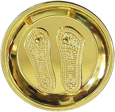 KanishQ Decore Golden Plated Goddess Shree Maa Lakshmi Footsteps/Charan Paduka on Plate Brass Yantra(Pack of 1)