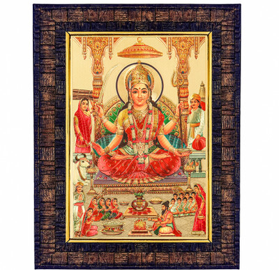 HAWAI Santoshi Mata Gold Plated Foil Embossed photo frame(8.5x6.5in)for Wall Puja room Religious Frame