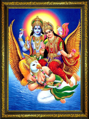 BISRAT CREATIONS Lord Vishnu and Goddess Lakshmi on Garuda Photo Frame 10 inch / 13.5 inch Religious Frame