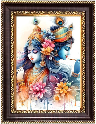 HitechMart Sri Krishna With Radha Artistic Digital Print Photo 8.7x10.7 inches Religious Frame