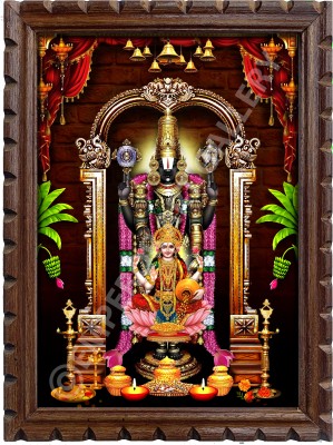 EMPEROR ART GALLERY God Venkateswara Swamy with Lakshmi Photo Wood Frame (14 X 10.3)in Religious Frame