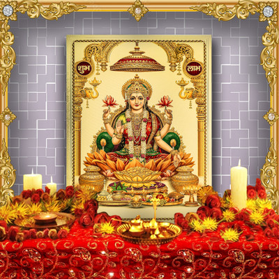 HAWAI Lakshmi Devi Gold Plated Photo For Walldécor Festival Gift (without Frame) Religious Frame