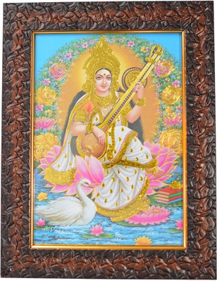 Dharmikk Devi Saraswati Wooden Photo frame for Pooja Religious Frame