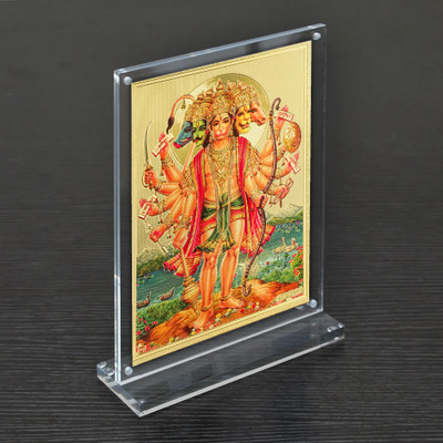 HAWAI Gold Plated Panchmukhi Hanuman Bajrang Bali Photo with Acrylic Frame(8x5.8 in) Religious Frame