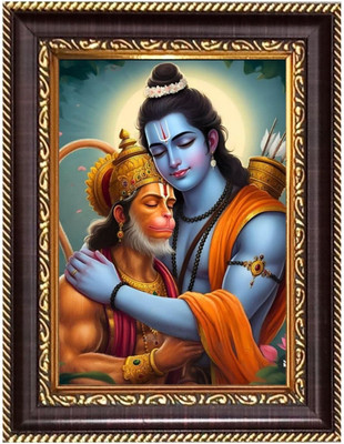 HitechMart Sri Hanumanj Ji with Sri Ram Digital Print Photo 14.7x16.7 inches Religious Frame