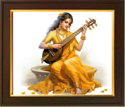 Hitech Sales Saraswati Ma ai Photo syntheticWood Frame With Glass Tabletop Wallmount Religious Frame