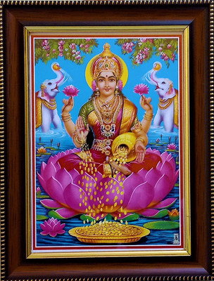 shreya arts frame wth glass Dhana Lakshmi / Laxmi Pooja / Devi Lakshmi Maa Laxmi / Mata Lakshmi Photo Religious Frame