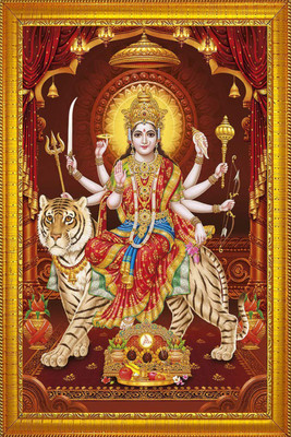 jog craft durga maa golden photo frame, mata ji photo Religious Frame